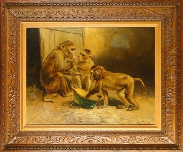 3 Singes Jouant Oil Painting by Henry Schouten