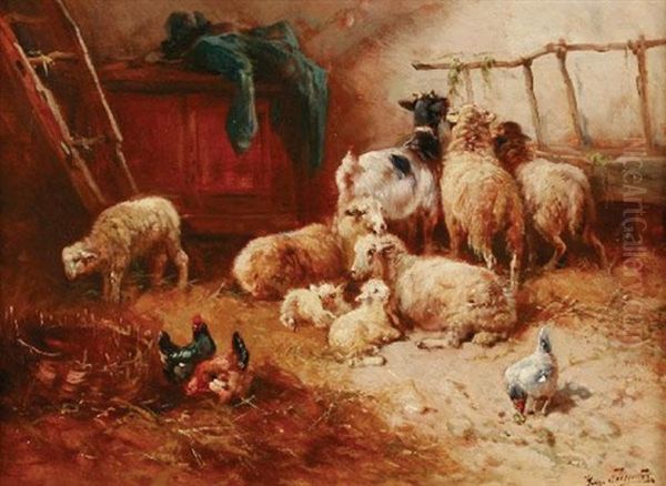 Farm Animals In An Interior Oil Painting by Henry Schouten