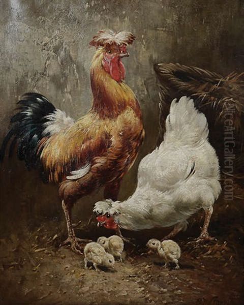 Coq, Poules Et Poussins Oil Painting by Henry Schouten