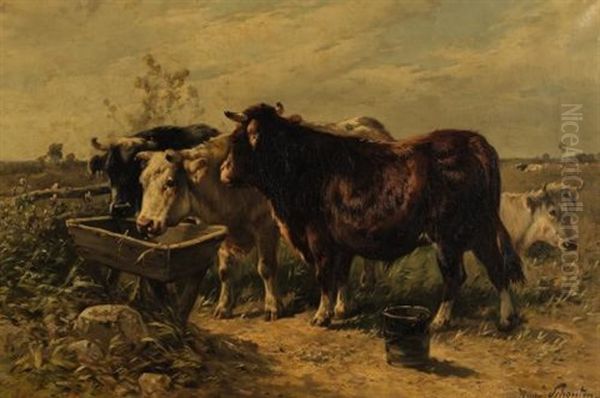 Cows Grazing Oil Painting by Henry Schouten