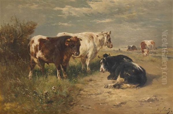 Vaches Et Boeufs Au Paturage Oil Painting by Henry Schouten