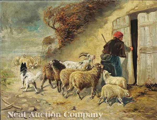 Bringing The Flock Home Oil Painting by Henry Schouten