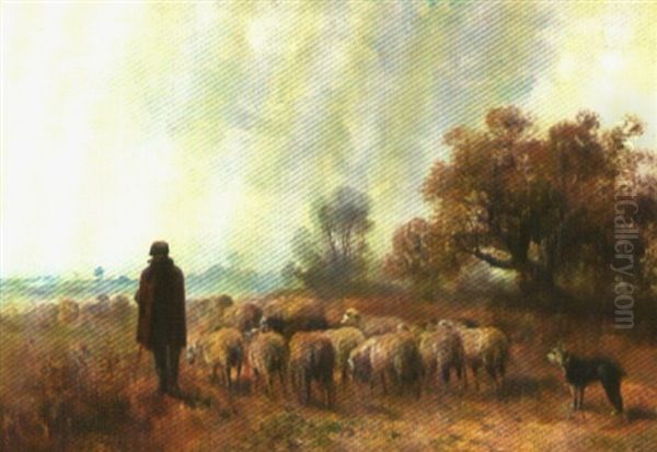 Schafer Mit Seiner Herde Oil Painting by Henry Schouten