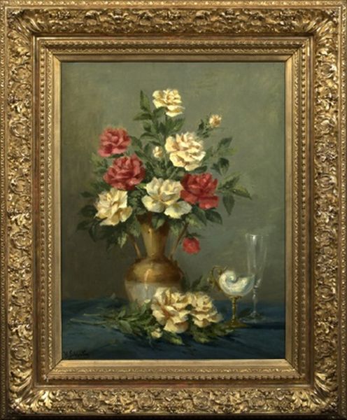 Still Life With Roses And A Nautilus Shell Cup Oil Painting by Henry Schouten