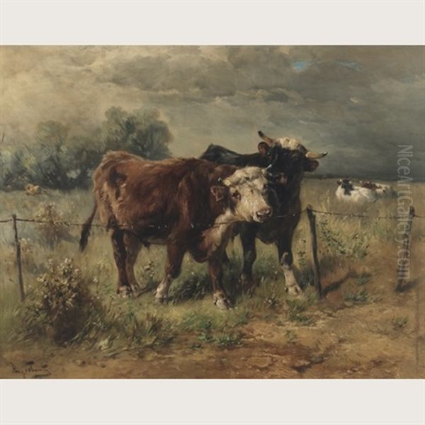 A Frisky Bull Oil Painting by Henry Schouten