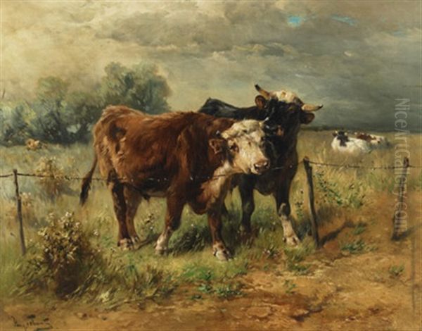 A Frisky Bull Oil Painting by Henry Schouten