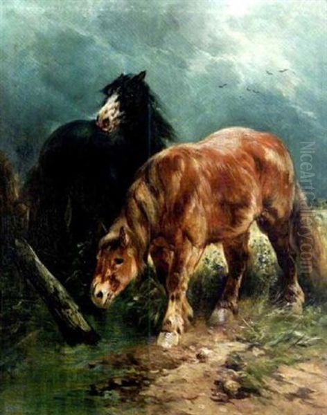 Chevaux A L'abreuvoir Oil Painting by Henry Schouten