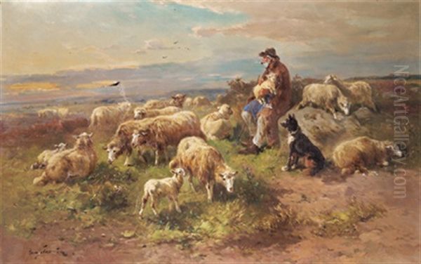 Schafer Mit Seiner Herde Oil Painting by Henry Schouten