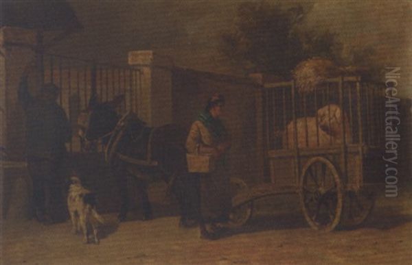 Marketfolk At A Gate Oil Painting by Henry Schouten