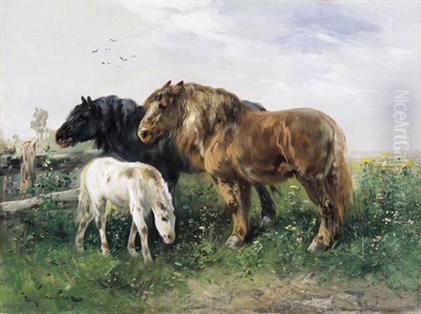 Paarden In De Polders Oil Painting by Henry Schouten