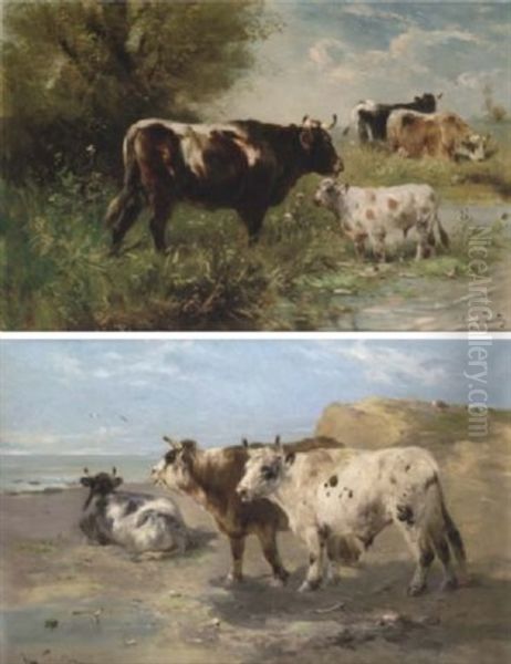 Cattle By A Pond Oil Painting by Henry Schouten