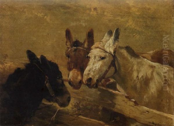 Trois Anes A La Barriere Oil Painting by Henry Schouten