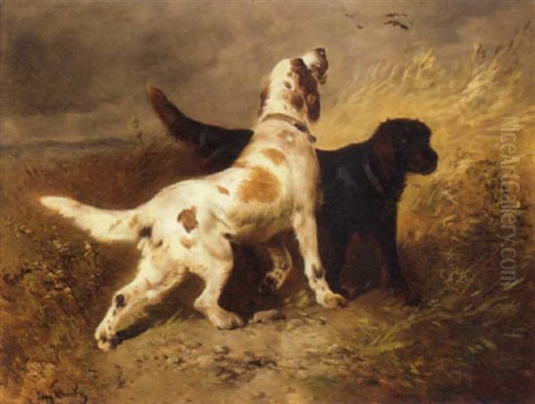 Two Gun Dogs On The Hunt Oil Painting by Henry Schouten