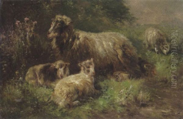 Schaf Mit Lammern Im Gras by Henry Schouten