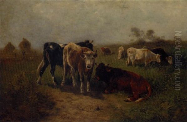 Cattle Grazing In A Summer Meadow by Henry Schouten