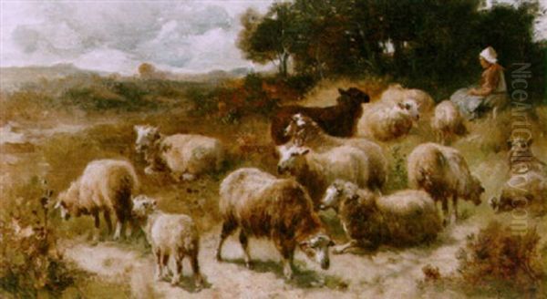 A Shepherd Watching The Sheep Oil Painting by Henry Schouten