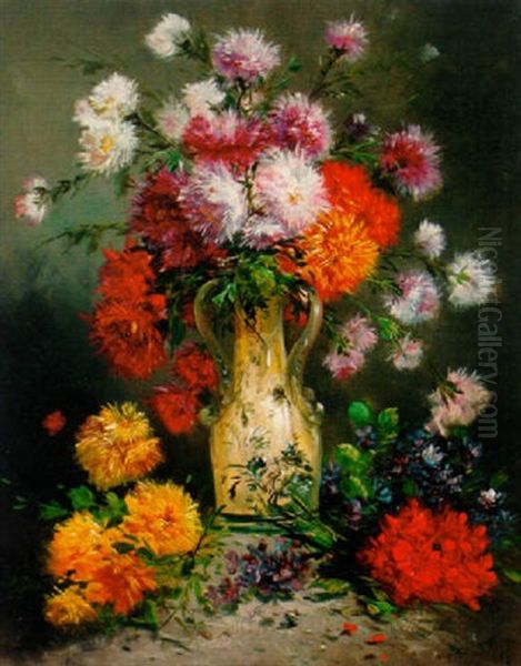 Summer Flowers In A Tall Vase Oil Painting by Henry Schouten