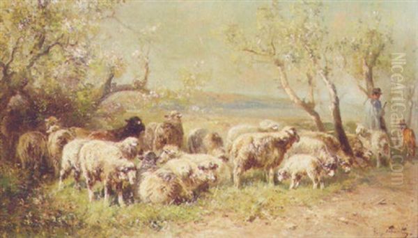 A Shepherd With His Flock Oil Painting by Henry Schouten