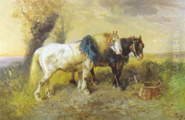 Twee Paarden In Een Landschap Oil Painting by Henry Schouten