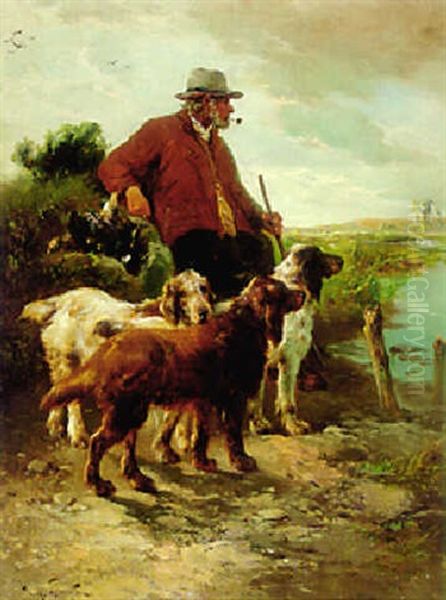 Sportsman With Setters Oil Painting by Henry Schouten