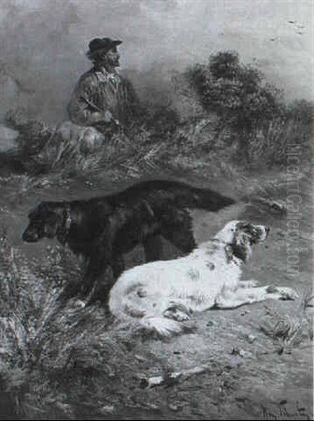 Jager Mit Zwei Jagdhunden Oil Painting by Henry Schouten