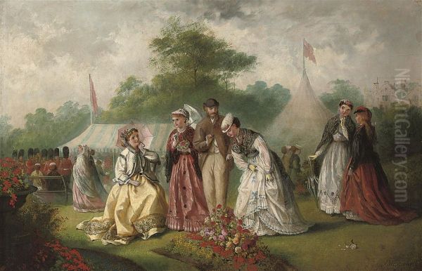 A Garden Party Oil Painting by Jane Maria Bowkett