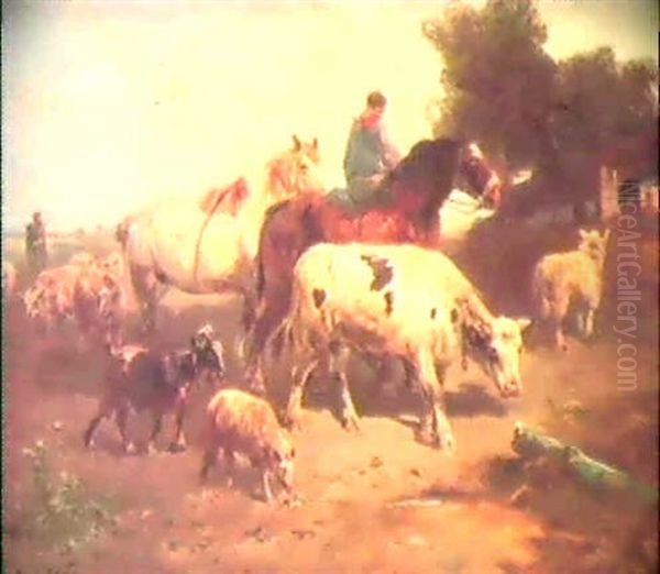 Le Retour Du Fermier Avec Son Troupeau Oil Painting by Henry Schouten