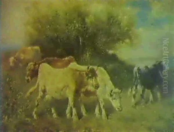 Cattle In A River Landscape Oil Painting by Henry Schouten