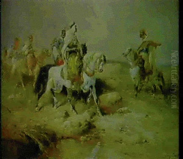 A Group Of Arab Horsemen Oil Painting by Henry Schouten