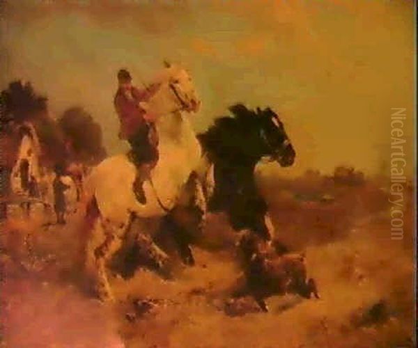 Scene De Chevaux Brabancons Oil Painting by Henry Schouten