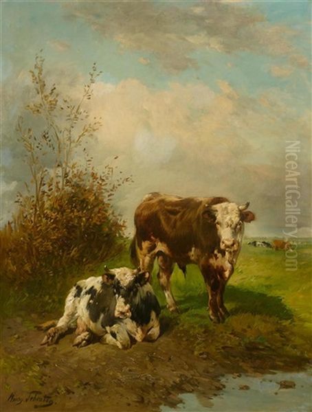 Two Cows At The Waterside by Paul Schouten