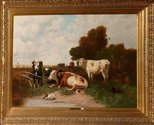 Vaches Au Pre Oil Painting by Paul Schouten