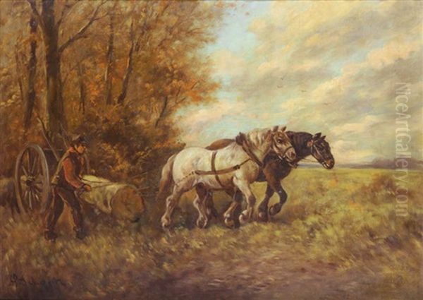 Bucheron Avec Chariot Tire Par Des Chevaux Oil Painting by Paul Schouten