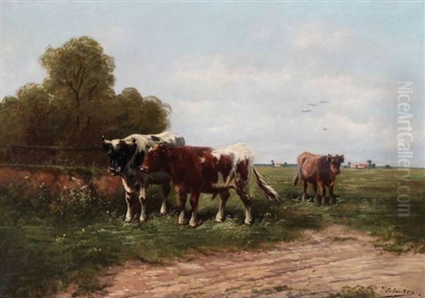 Vaches Au Pre Oil Painting by Paul Schouten