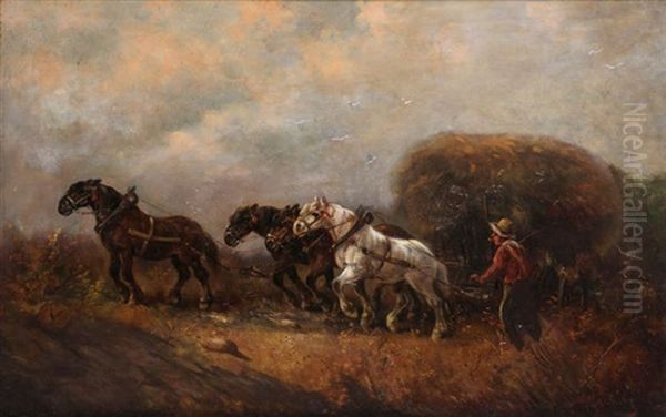 Chevaux De Labour Au Champ Oil Painting by Paul Schouten