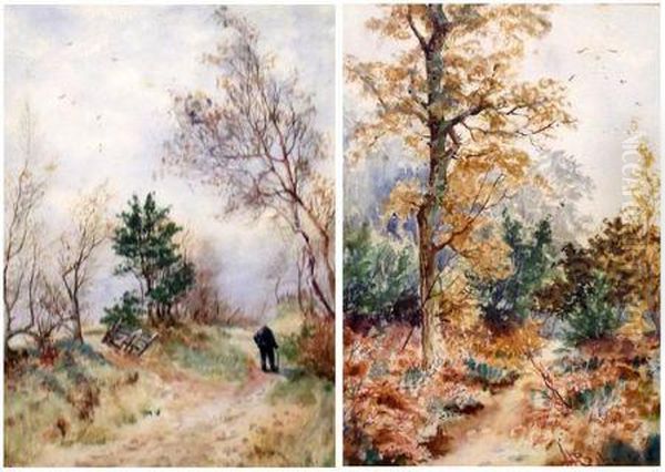 Wooded Landscapes One With Figure Oil Painting by Annie Elisabeth Bowler