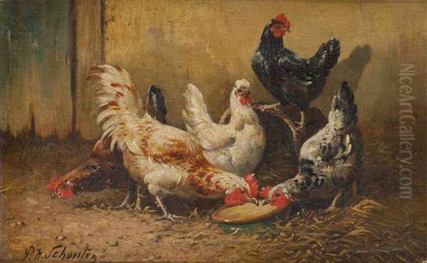 Coq Et Poules Picorant Oil Painting by Paul Schouten