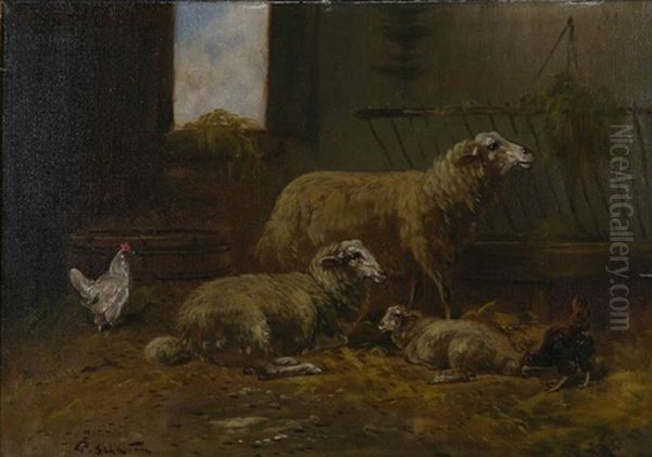 Moutons Dans L'etable Oil Painting by Paul Schouten