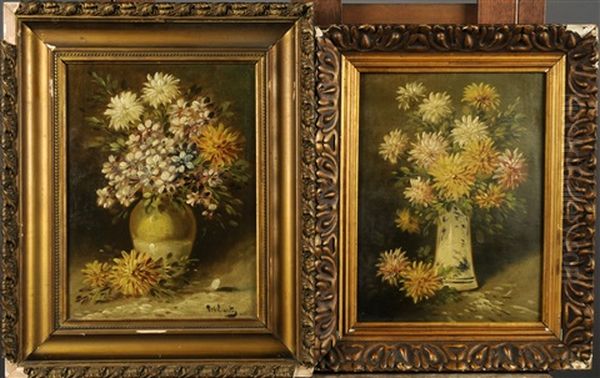 Vase Garni De Fleurs (2 Works) Oil Painting by Paul Schouten