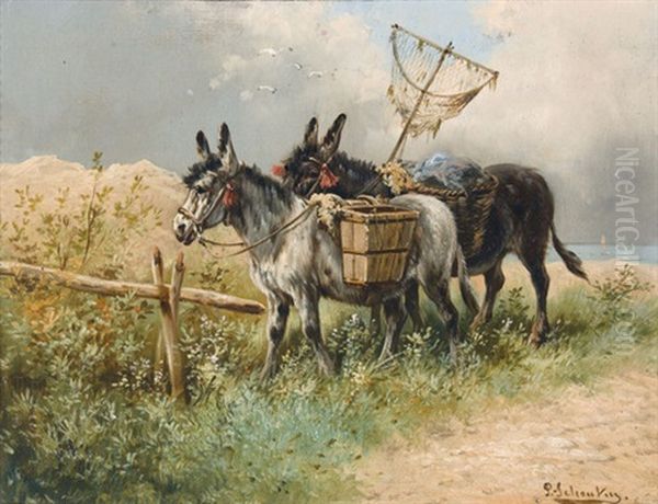 Zwei Esel Auf Einer Meeresdune Oil Painting by Paul Schouten