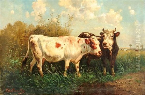 Deux Vaches S'abreuvant Oil Painting by Paul Schouten