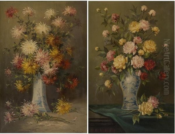 Vase Fleuri (2 Works) Oil Painting by Paul Schouten