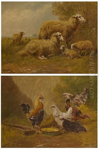 Moutons (+coq Et Poules; 2 Works) Oil Painting by Paul Schouten