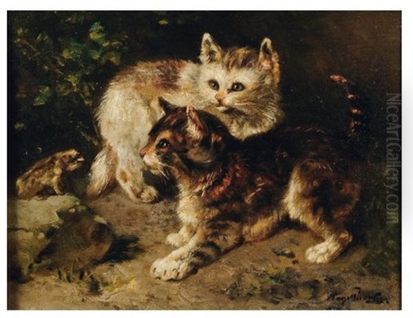 Les Chatons Et La Grenouille Oil Painting by Paul Schouten