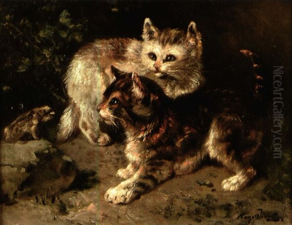 Les Chatons Et La Grenouille Oil Painting by Paul Schouten