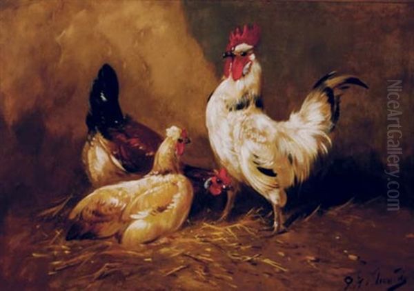 Rooster And Hens by Paul Schouten