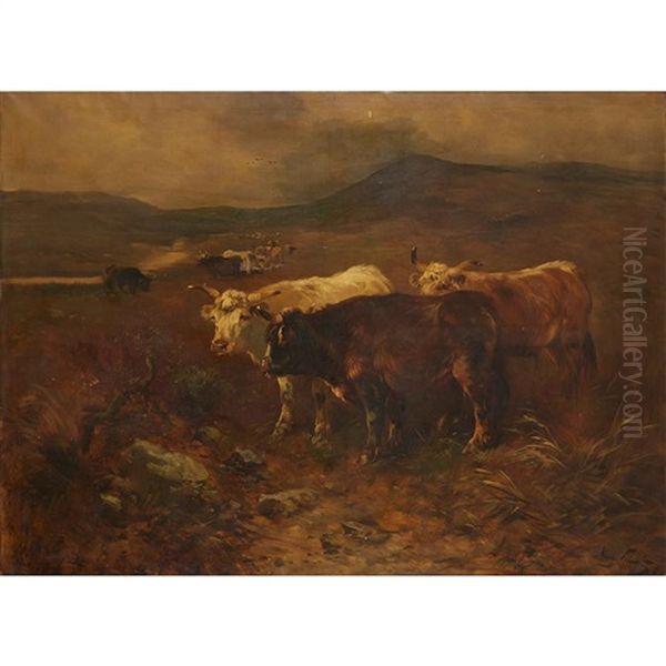 Cows In A Field Oil Painting by Henry Schouten