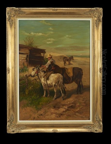 Farmer With Donkeys Oil Painting by Henry Schouten