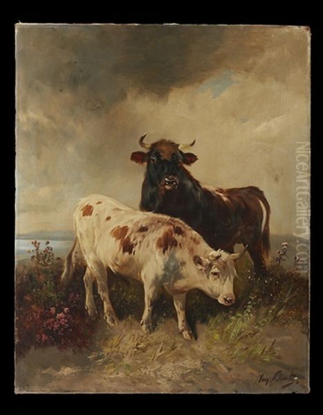 Cattle In The Open Field Oil Painting by Henry Schouten