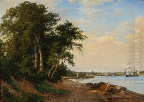 Ships Of The Coast Of Svendborg Oil Painting by Axel Thorsen Schovelin